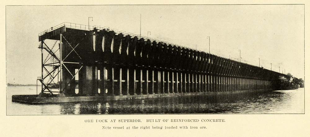 1913 Print Superior Wisconsin Floating Reinforced Concrete Ore Dock Raw Resource