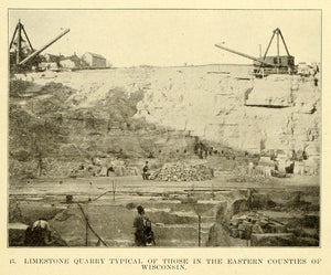 1913 Print Eastern Wisconsin Limestone Quarry Mining Raw Natural Resources