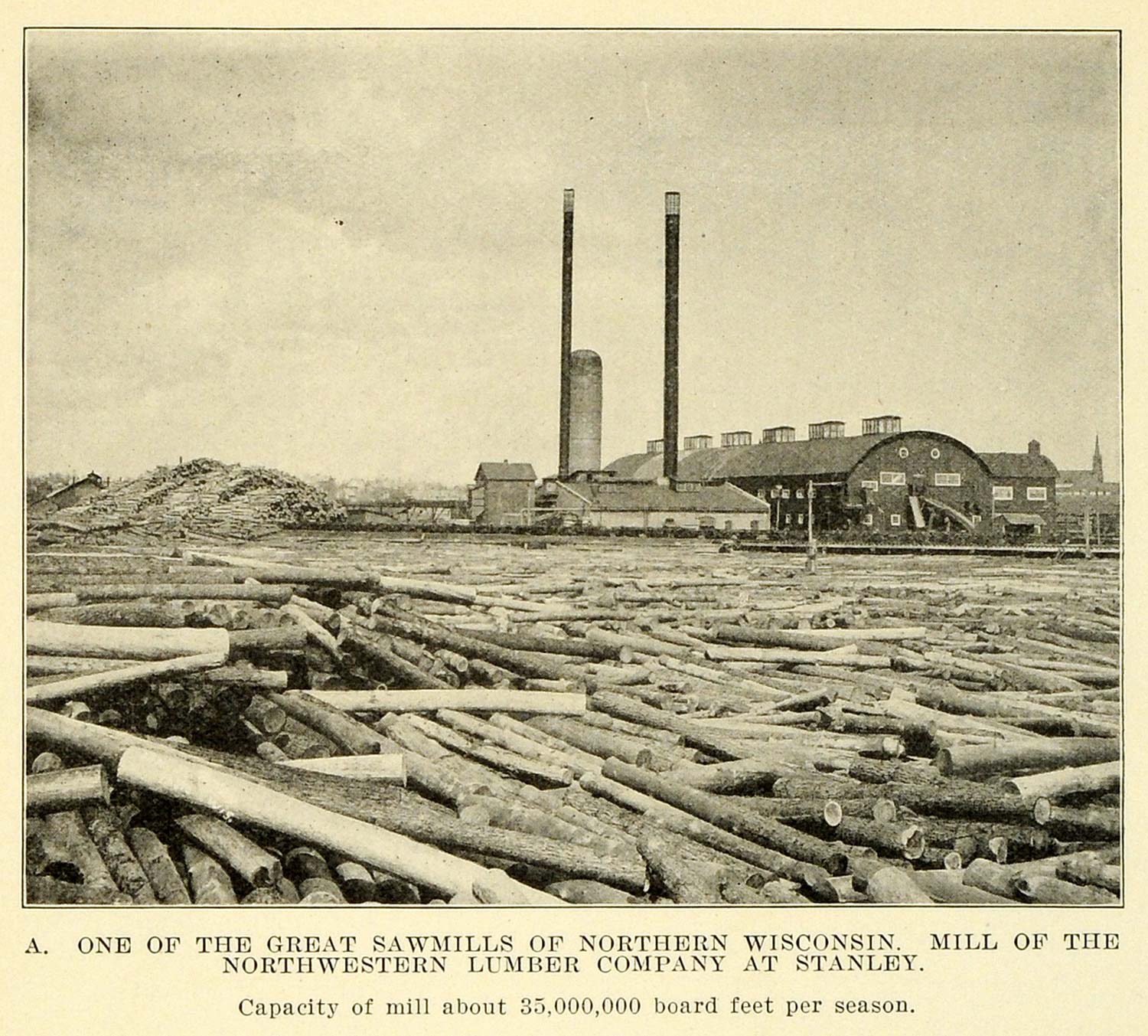 1913 Print Northwestern Lumber Stanley Chippewa County Wisconsin Logging Sawmill