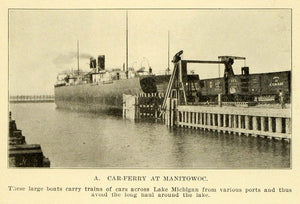 1913 Print Car Ferry Manitowoc Wisconsin Lake Michigan Cargo Transport Boat Ship