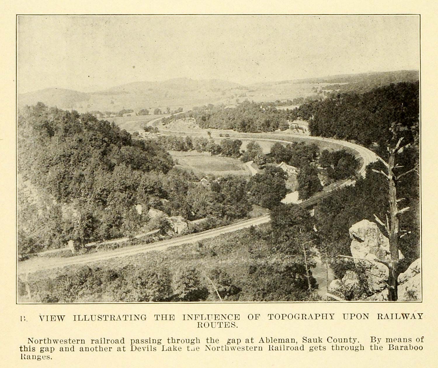 1913 Print Northwestern Railroad Route Topography Sauk County Wisconsin Baraboo