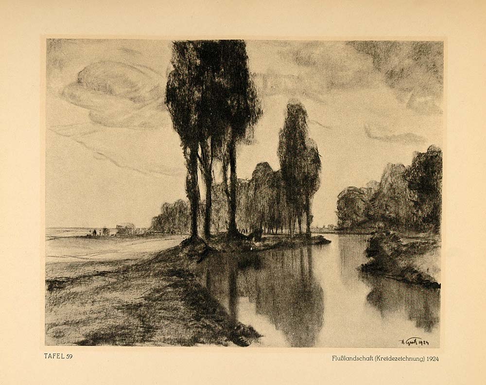 1924 Print Hermann Gradl River Landscape Germany - ORIGINAL GL1