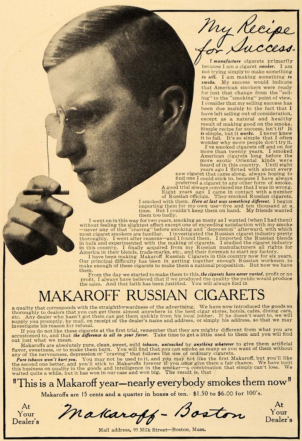 1910 Ad Makaroff Russian Cigarets Cigarettes Smoke Box - ORIGINAL GM1