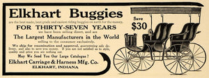 1910 Ad Elkhart Buggies Carriages Harness Riding Car - ORIGINAL ADVERTISING GM1