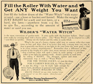 1910 Ad Wilder Water Witch Lawn Care Garden Roller Hose - ORIGINAL GM1