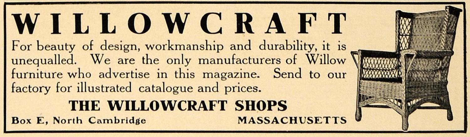 1910 Ad Willowcraft Shops Workmanship Furniture Chair - ORIGINAL ADVERTISING GM1