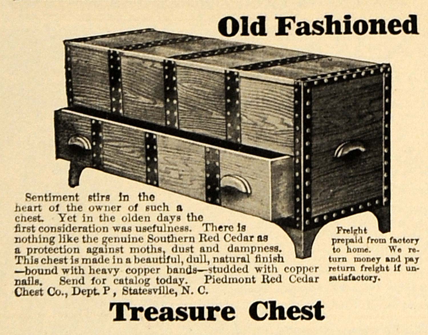 1908 Ad Old Fashioned Treasure Chest Southern Red Cedar - ORIGINAL GM1