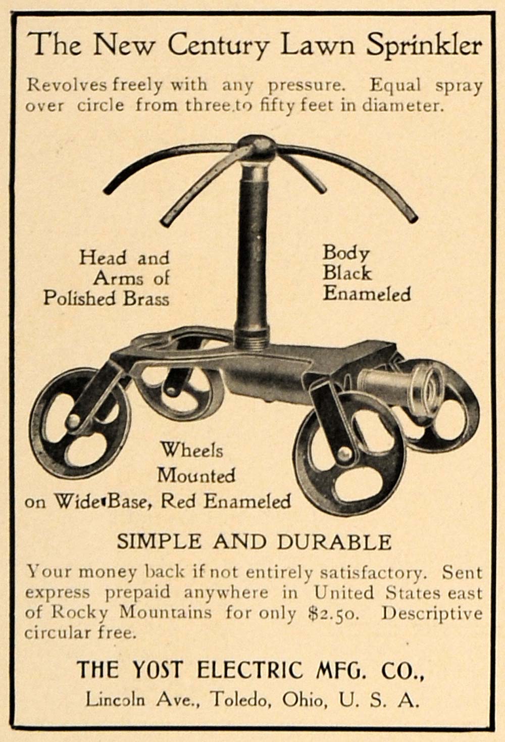 1907 Ad Yost Manufacturing Century Lawn Sprinkler Brass - ORIGINAL GM1