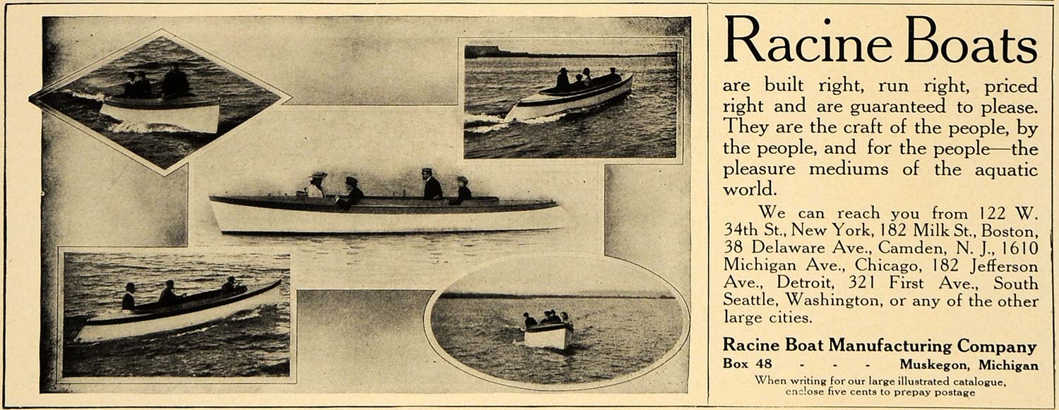 1907 Ad Racine Boat Manufacturing Co. Watercraft Sail - ORIGINAL ADVERTISING GM1