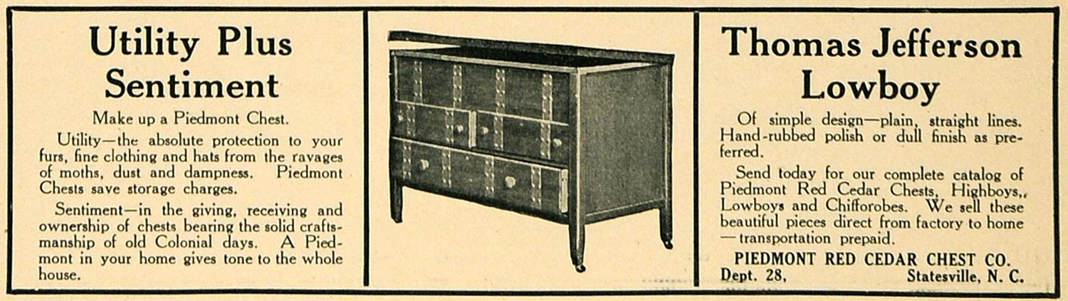 1910 Ad Piedmont Red Cedar Chest Co. Furniture Decor - ORIGINAL ADVERTISING GM1
