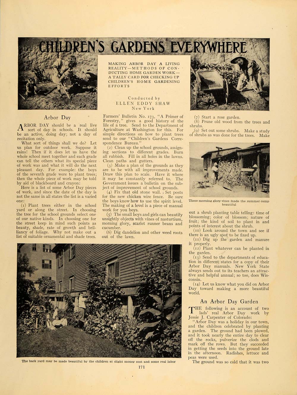 1911 Article Arbor Day Children Garden Ellen Eddy Shaw - ORIGINAL GM1