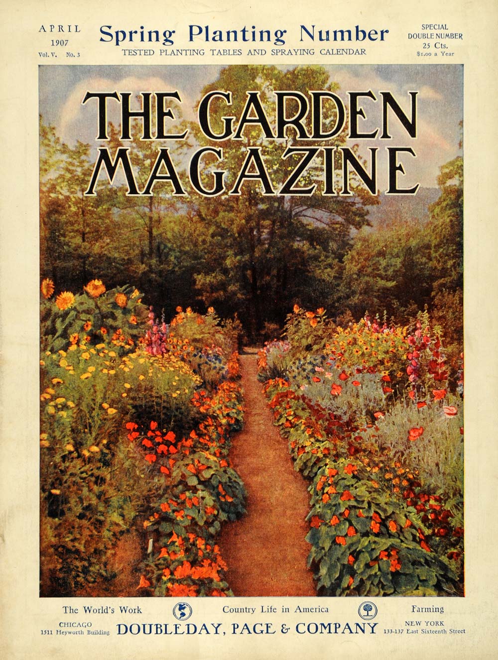 1907 Cover Garden Magazine Spring Planting Flower Beds - ORIGINAL GM1