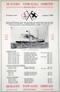 1940 Ad Mollers Towages Shanghai Salvage Tugs Tenders Ships Shipping China GOE1