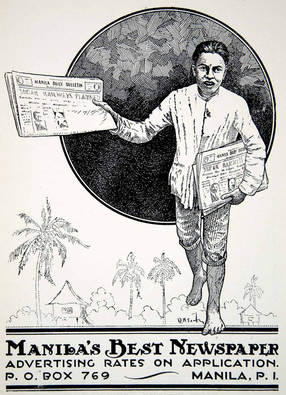 1940 Ad Vintage Manila Daily Bulletin Newspaper Philippines Newsboy Vendor GOE1