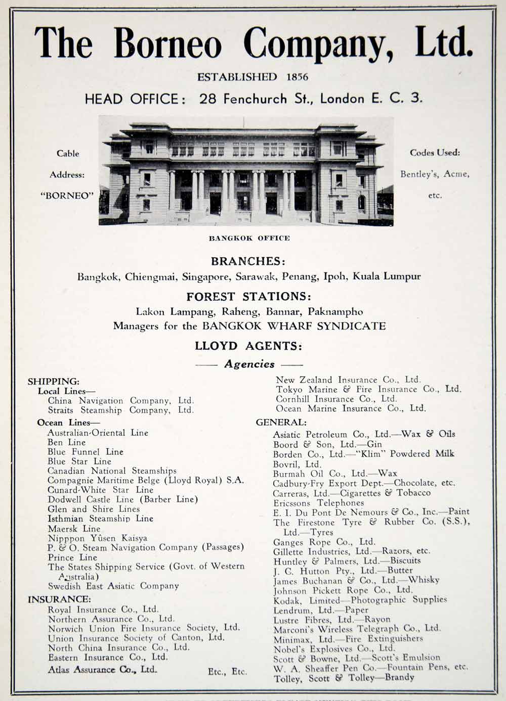 1940 Ad Borneo Company Limited London Bangkok Thailand Office Building GOE1