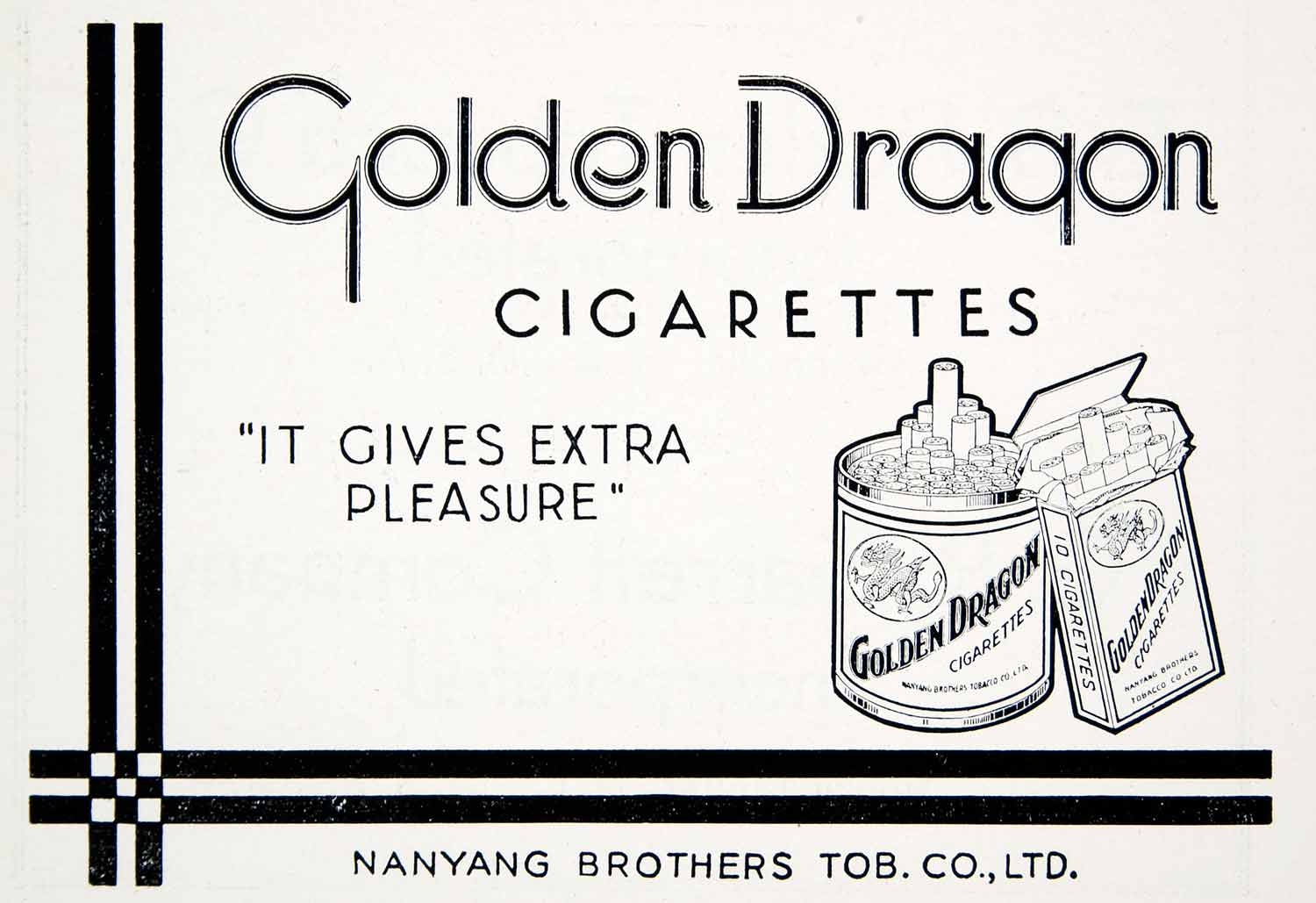 1940 Ad Golden Dragon Cigarettes Nanyang Brothers Tobacco Company Hong Kong GOE1