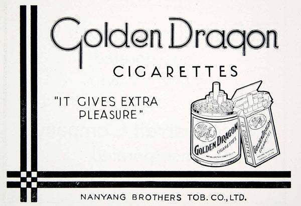1940 Ad Golden Dragon Cigarettes Nanyang Brothers Tobacco Company Hong –  Period Paper Historic Art LLC