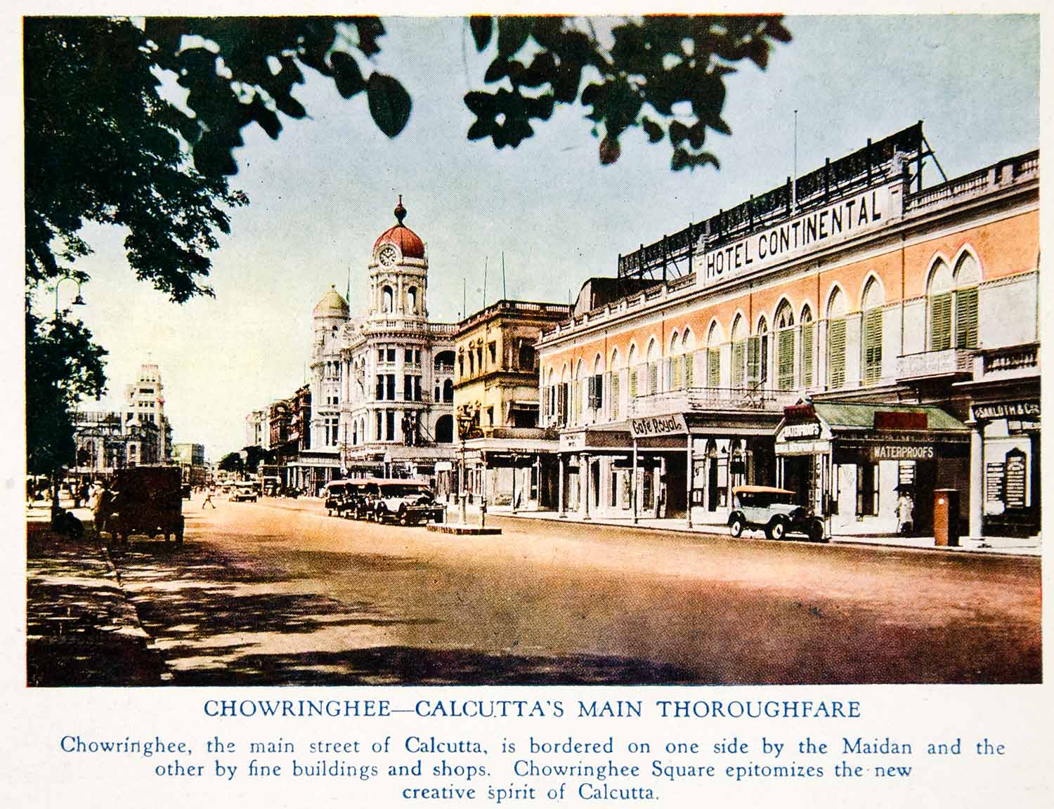 1940 Color Print Chowringhee Jawaharlal Nehru Road Calcutta Kolkata India GOE1