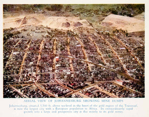 1940 Color Print Johannesburg South Africa Mine Dumps Historic Aerial View GOE1
