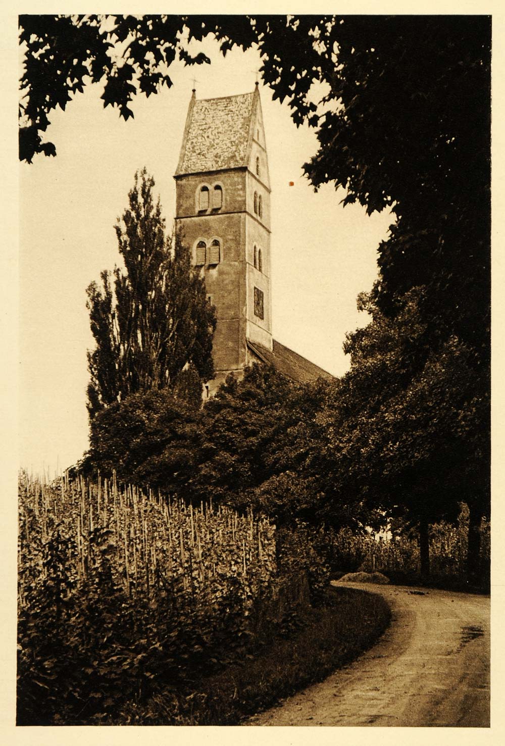1924 Bavaria Germany Lake Constance Meersburg Church - ORIGINAL PHOTOGRAVURE GR3