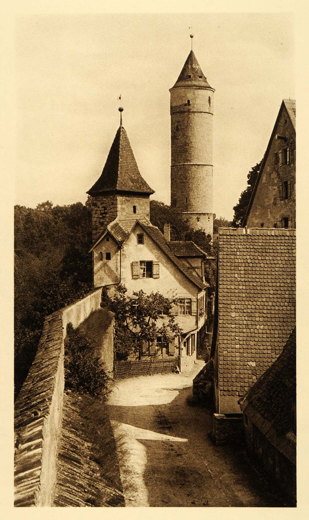 1924 Germany Bavaria Dinkelsbuhl Green Tower Medieval - ORIGINAL GR3