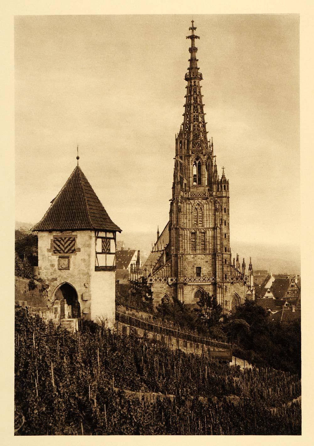 1924 Germany Frauenkirche Esslingen Vineyards Church - ORIGINAL PHOTOGRAVURE GR3