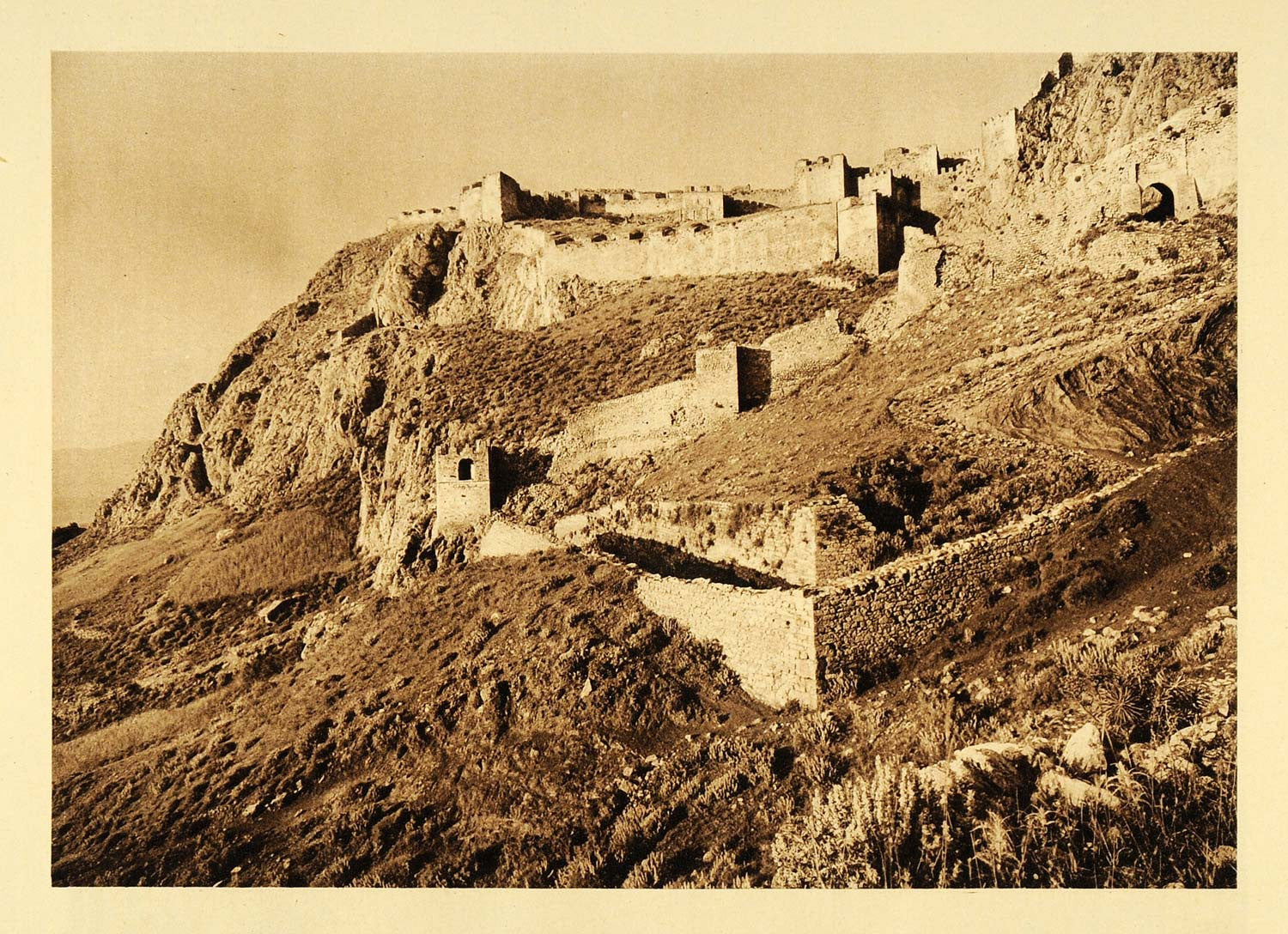 1926 Walled Gates Acrocorinth Castle Greek Ancient Ruin - ORIGINAL GRC3 - Period Paper
