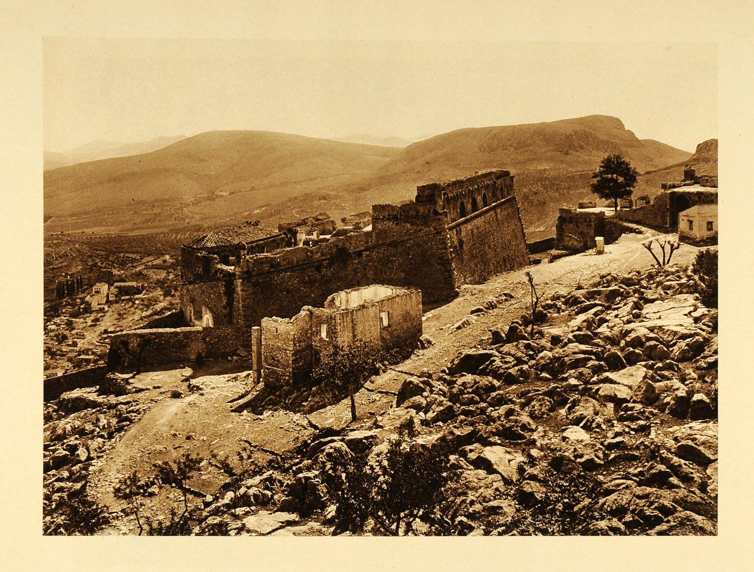 1926 Mystras Ruins Mistra Mount Taygetos Landscape Art - ORIGINAL GRC3