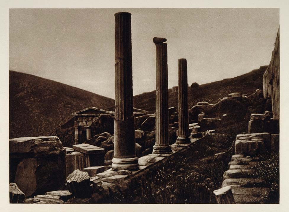 1928 Portico of Athenians Delphi Greece Greek Ruins - ORIGINAL GREECE