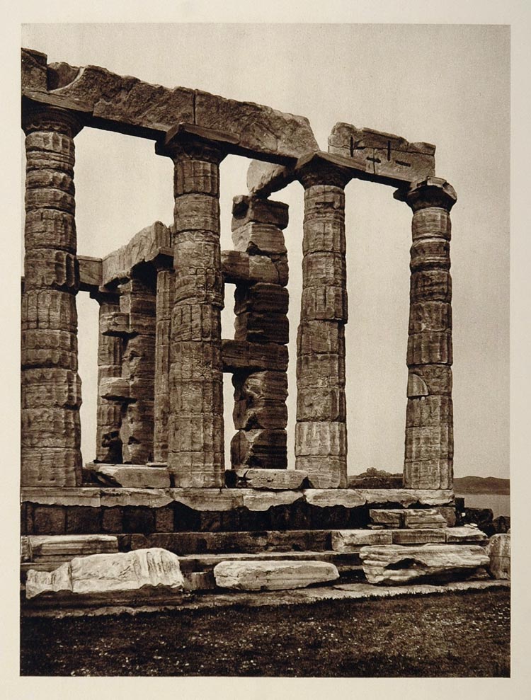 1928 Ruin Temple Poseidon Sounion Sunium Sounio Greece - ORIGINAL GREE ...