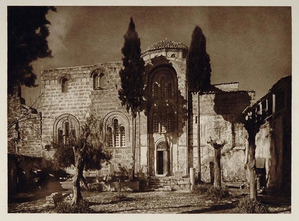 1928 Photogravure Daphni Monastery Kloster Couvent Dafni Greece Sanctuary GREECE