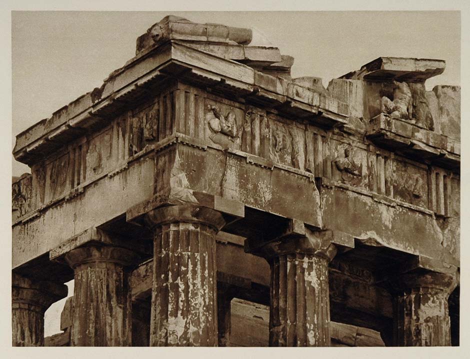 1928 Parthenon Gable Corner Acropolis Athens Greece - ORIGINAL GREECE