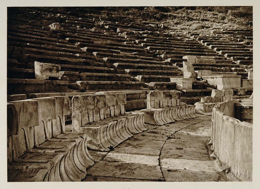 1928 Seats Theatre Dionysus Acropolis Athens Greece - ORIGINAL GREECE