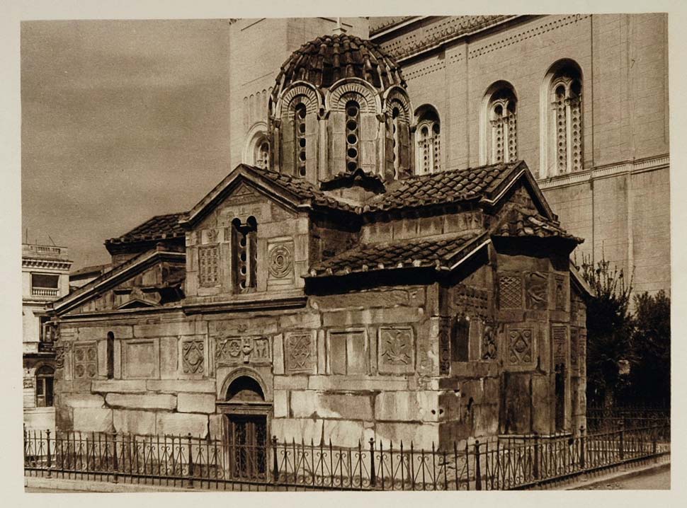 1928 Small Church Building Athens Greece Photogravure - ORIGINAL GREECE