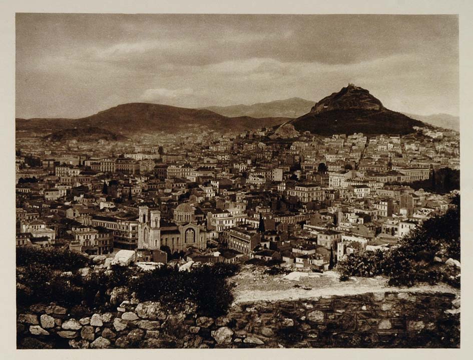 1928 Bird's Eye View Athens City Lykavittos Lycabettus - ORIGINAL GREECE