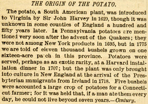 1883 Article Origin Potato History John Harvey Virginia - ORIGINAL GROC1