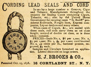 1883 Ad E. J. Brooks Kerbs Spiess Tobacco Cigar Seal - ORIGINAL GROC1