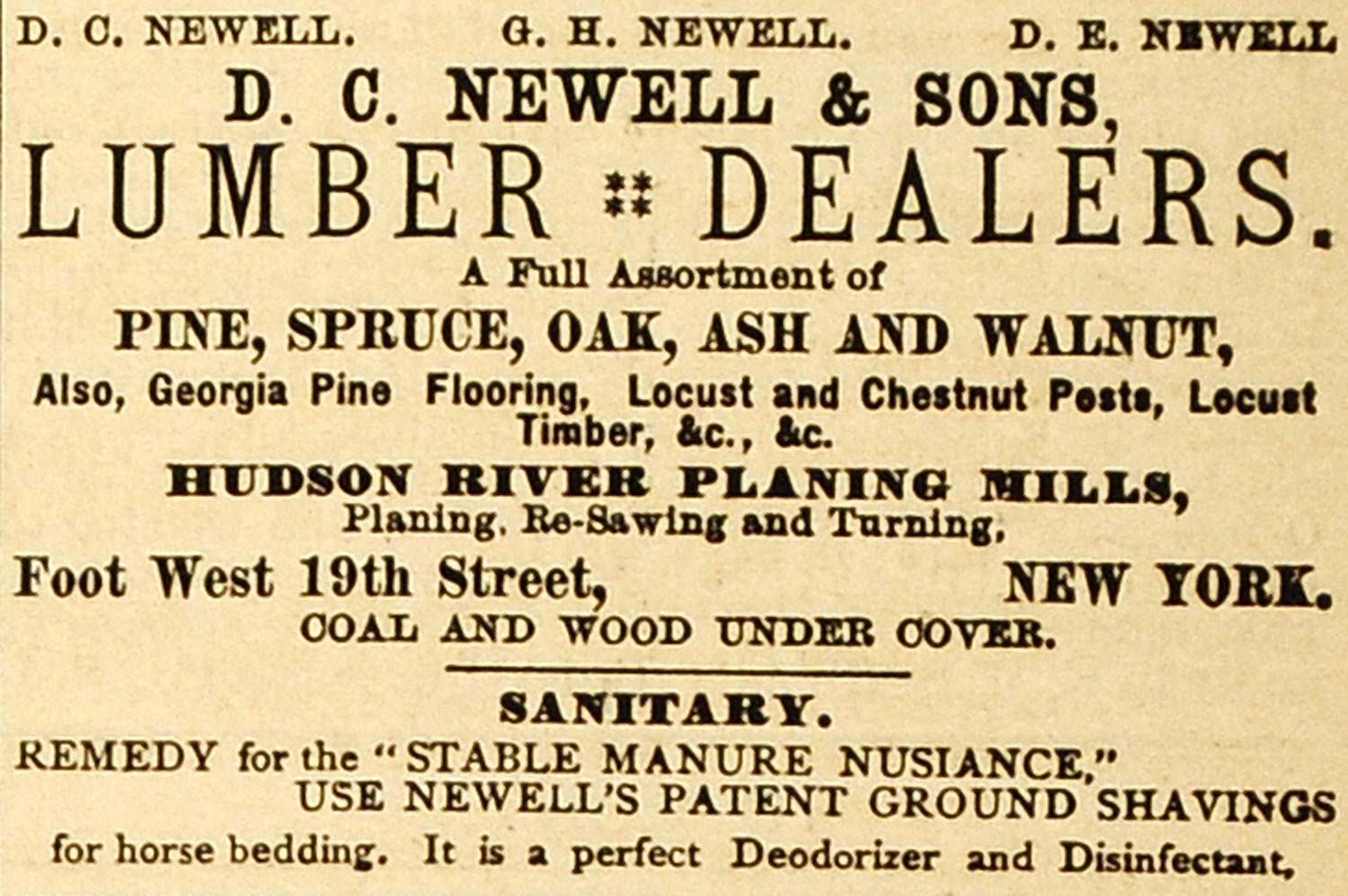 1883 Ad Newell Lumber Dealer Spruce Pine Shavings Farm - ORIGINAL GROC1