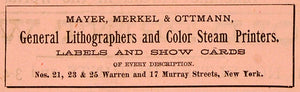 1883 Ad Litographer Color Steam Printer Mayer Merkel - ORIGINAL GROC1