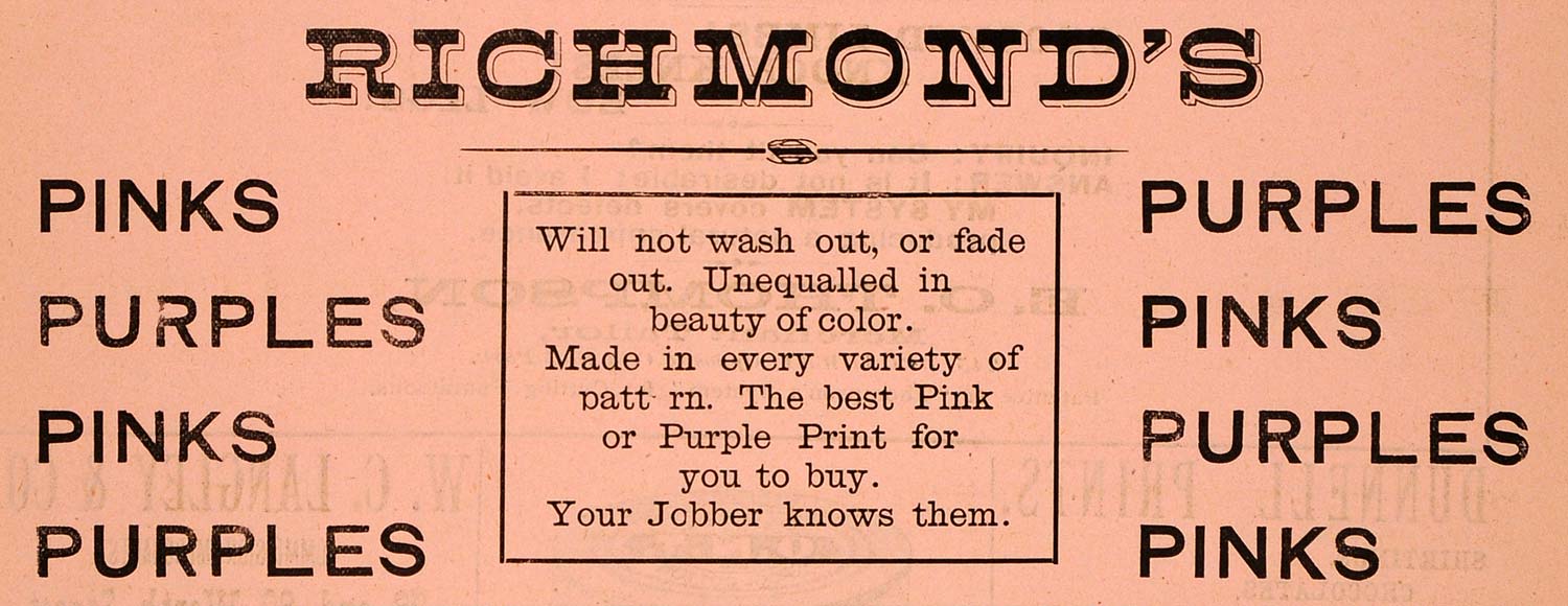 1883 Ad Richmond's Dye Pattern Clothing Print Fabric - ORIGINAL GROC1