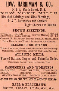 1883 Ad Low Harriman Jersey Cloth Fabric Sheets Camlet - ORIGINAL GROC1