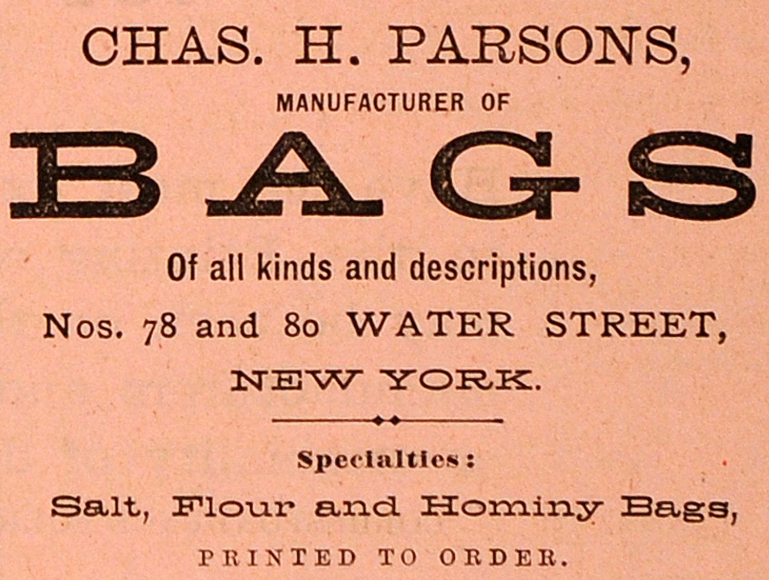 1883 Ad Charles Parsons Bags Hominy Flour Salt Grocer - ORIGINAL GROC1