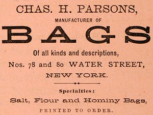 1883 Ad Charles Parsons Bags Hominy Flour Salt Grocer - ORIGINAL GROC1