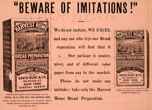1883 Ad Harvest Home Bread David Hunt Bakery Flour - ORIGINAL ADVERTISING GROC1