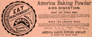 1883 Ad America Baking Powder Dyspepsia Grocer Bakery - ORIGINAL GROC1