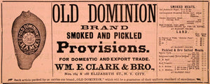 1883 Ad Old Dominion Clark Ham Lard Meat Food Ham - ORIGINAL ADVERTISING GROC1