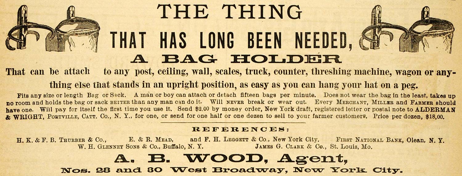1883 Ad A. Wood Bag Holder Machine Wagon Truck Wright - ORIGINAL GROC1