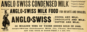 1883 Ad Anglo-Swiss Condensed Milk Food Chocolate Cocoa - ORIGINAL GROC1