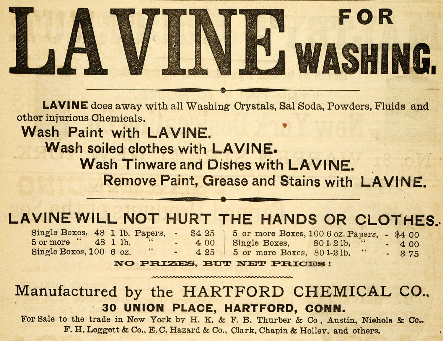 1883 Ad Lavine Washing Hartford Chemical Clothes Health - ORIGINAL GROC1