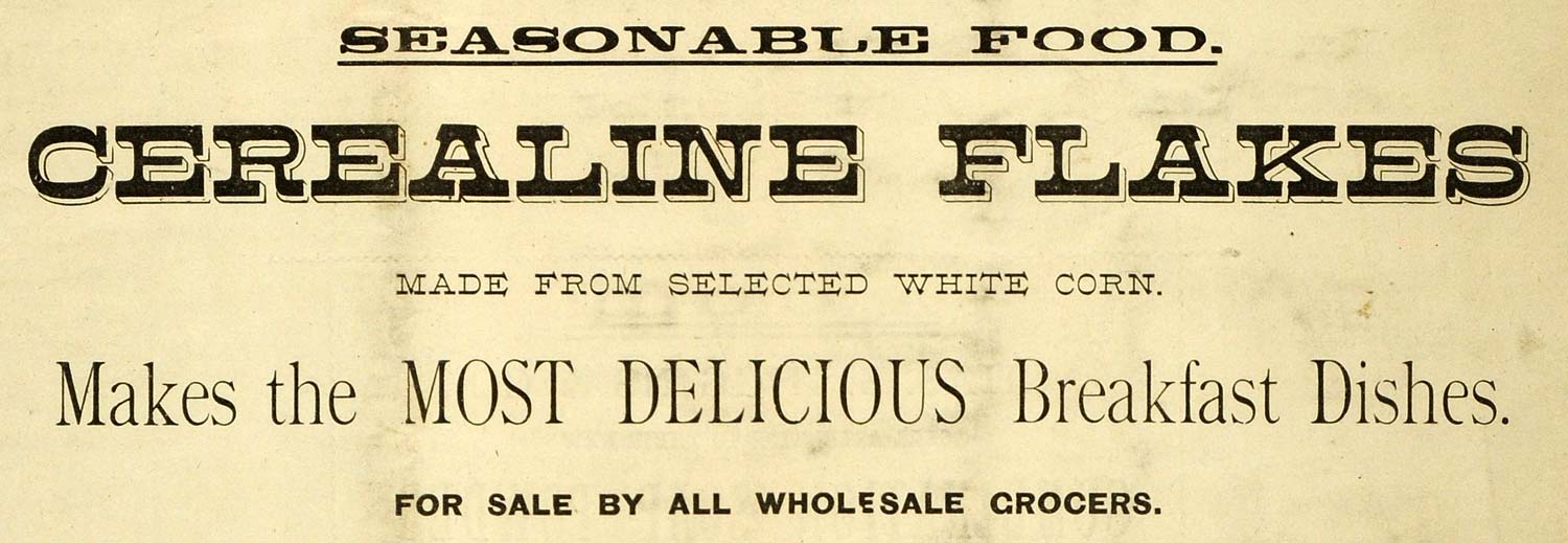 1889 Ad Cerealine Flakes Breakfast Food Dish Corn Malt - ORIGINAL GROC2